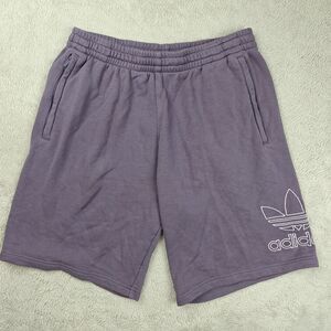 Adidas Pull On Shorts Men's L Purple 100% Cotton Athletic Sports Zip Pockets